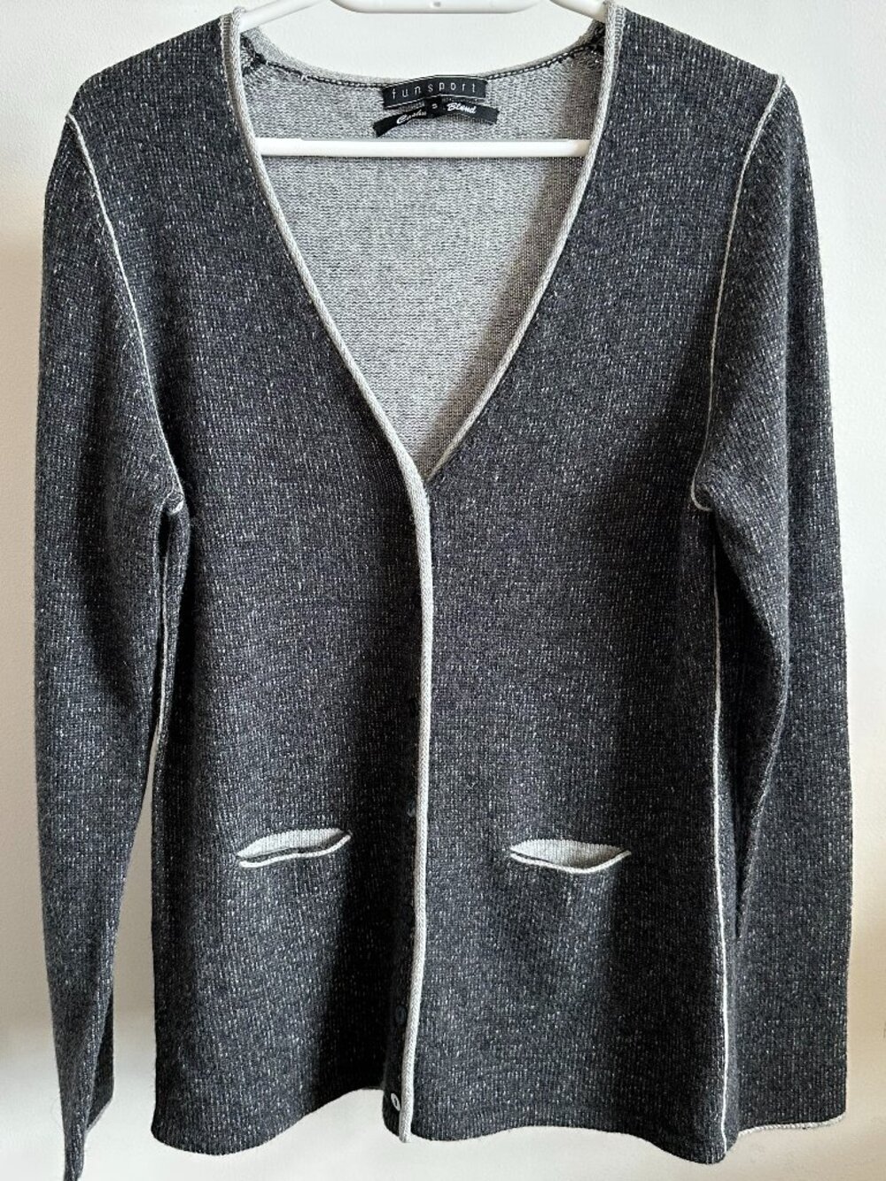 NWOT Funsport Merino Wool Cashmere Blend Cardigan Sweater Piping Women's Small